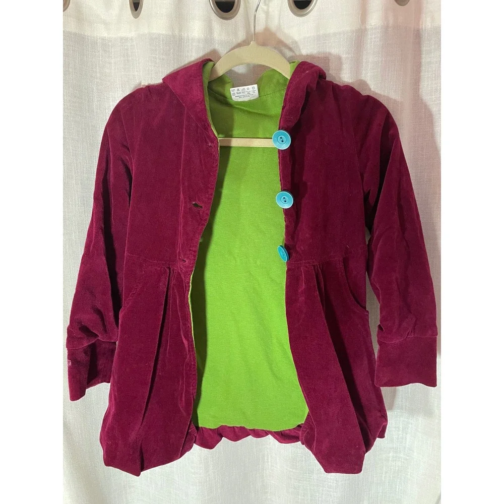 Keedo‎ Girls Hooded Corduroy Coat Jacket Purple Blue Buttons X Large